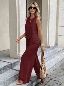 Serisse 2 件套女式纯色无袖背心和裤子套装，休闲时尚，适合日常穿着