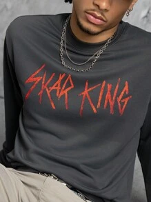 GODZILLAxKONG X SHEIN Men's Monster Graphic Crew Neck Long Sleeve Sweatshirt - Dark Grey - View 2
