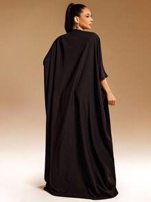 Vixey Blusa larga de gasa con hombros caídos, mangas sueltas y bajo con abertura - Negro - Ver 5
