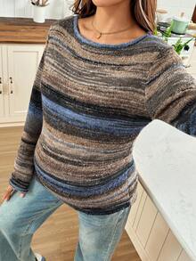 SHEIN 孕妇条纹圆领长袖休闲百搭毛衣 - 彩色 - 查看 5