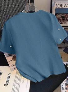 GlowEve 女士夏季针织弹力圆领插肩短袖串珠镂空花卉休闲T恤