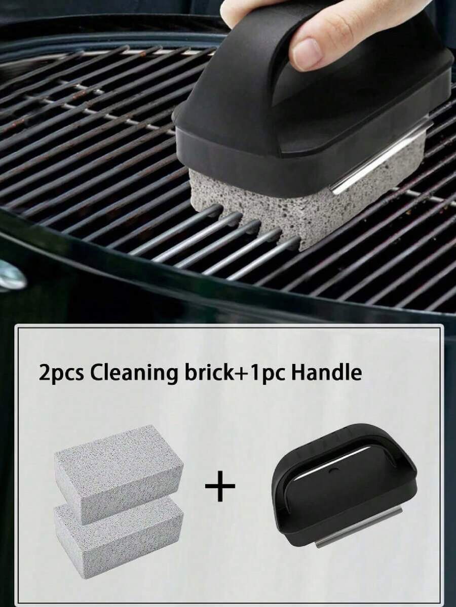 SHEIN 3 件装烤架清洁砖，带耐热手柄，浮石烤盘清洁石，可切割的多功能污渍和油污清洁刷，去除烧烤、游泳池、水槽的污渍，适用于炉灶、水槽、餐具、煎锅、烧烤网清洁、厨房、浴室、家居、家庭用品圣诞节节日礼物赠送，1 件 - 彩色 - 查看 1