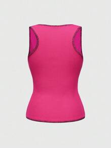 ROMWE J-Fashion Y2K Style Sexy Gun & Wing Patchwork Shell Top For Women - Hot Pink - View 2