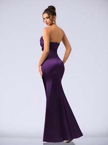 Coutiva 女士高端宴会礼服，亮片点缀设计的舞厅礼服，露肩，优雅奢华的礼服 - 中紫紅色 - 查看 2