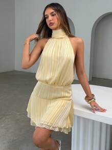 Aloruh Váy ngắn màu vàng thanh lịch gợi cảm thời trang dành cho nữ - Màu vàng - Xem 7