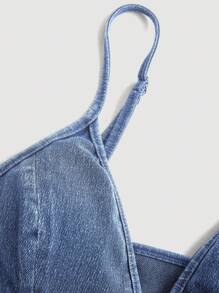 SHEIN MOD Women Distressed Denim Camisole With Built-In Bra Padding, Blue - Light Wash - View 3