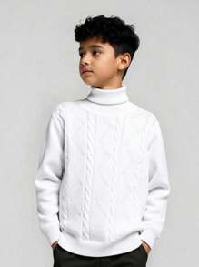 SHEIN Little Byeori Tween Boy Casual Everyday Versatile Comfortable High Neck Long Sleeve Pullover Solid Color Knitted Sweater Boys White Turtleneck Sweater Boys Turtleneck Kids White Sweater Boys Knit Sweater Suitable For Birthday Parties, Evening Parties, Performances, Weddings, Baptisms, Opening Ceremonies Daily Suitable For Daily Use Suitable For School Suitable For Travel Suitable For Sports Suitable For Autumn And Winter Back To School Teens Clothes Fall Sweaters - White - View 4