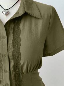 Sunspun Spitzenbesatz Taillierte Lässig Kurzarm Bluse