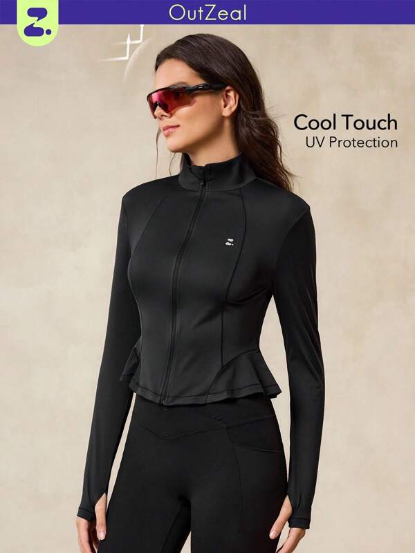 OutZeal SunProof UPF50+ Cooling Slim-Fit Mermaid Hem Sun Protection Jacket Women With Thumbholes Athletic Workout Gym