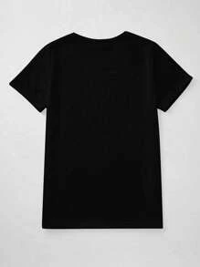 EMERY ROSE 大码万圣节主题印花黑色圆领短袖T恤 - 黑色 - 查看 2