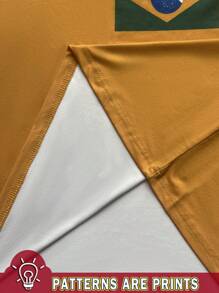 Manfinity Homme Camiseta de manga corta de hombre de verano con bloqueo de color y estampado de letras casual - Amarillo - Ver 4