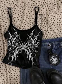 Attitoon 3 件套女式朋克十字架和翅膀印花背心，适合夏季，蝴蝶爱翼，Y2K 哥特风格，复古垃圾摇滚，朋克，返校，可爱的夏季上衣 - 彩色 - 查看 3