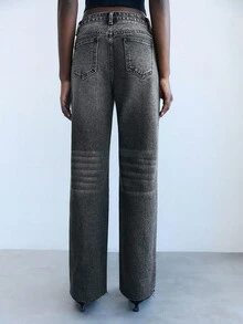 Maija 女式休闲磨边口袋牛仔裤 - 黑色 - 查看 3