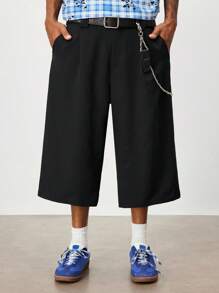 ROMWE MEN Casual & Commute Fashion Minimalist Solid Color Wide Leg Men's Suit Shorts - Black - View 1