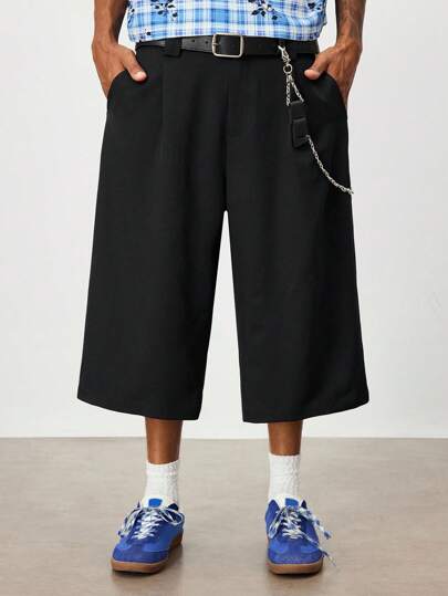 Street Life Pantaloncini da uomo casual e da pendolare, di moda minimalista, a gamba ampia e di colore unito