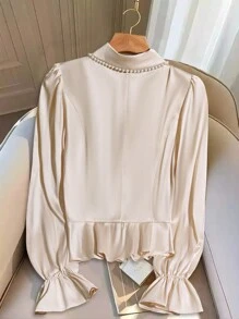 GlowEve Áo cánh nữ tay dài màu trơn cài khuy đơn đính ngọc trai giả thanh lịch - Rượu sâm banh - Xem 2