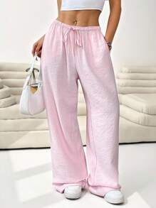 Solflare Pantalones largos casuales de talla grande en color rosa, moda para primavera y verano