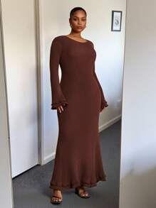 Veslaya Nuevas llegadas de otoño e invierno, ropa de mujer de otoño/invierno, Halloween, vestido de punto para mujer, vestidos de cumpleaños para mujer - Marrón - Ver 4