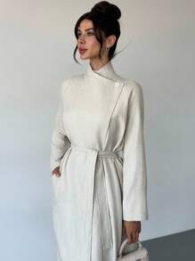 Firerie Women's High-End Cinched Waist Casual Elegant Commuter Trench Coat Mid-Length With Pockets, Generous Lapel Jacket, Spring Autumn Clothing, Commuter, Elegant, Casual, Work - Khaki - View 7