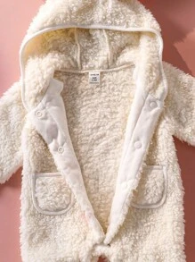 SHEIN 新生儿兔耳毛绒连体衣、长袖和裤子连体衣 - 白色 - 查看 7