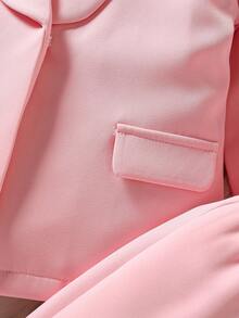 Sparklyn 3 pièces Ensemble de tenue de fête pour bébé fille : Blazer à col mao de couleur unie, Débardeur à décor floral en maille, et Pantalon large à taille élastique, Convient pour le printemps et l'automne, mariage, fête, bal, anniversaire, Halloween, remise des diplômes