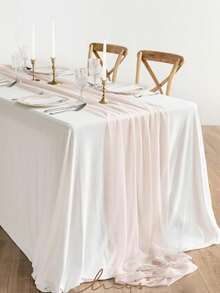1 件 73 英寸 X 300 英寸雪纺桌旗，浅腮红雪纺桌布/围巾，带银色闪光的透明婚礼桌布，适合优雅婚礼、乡村波西米亚派对、新娘送礼会、婴儿送礼会、公主派对、甜点桌、新娘宴会等