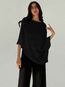 Aloruh Elegancki, asymetryczny dół, luźny top, uniwersalny, czarny, letni, swobodny, na plażę, wakacje, romantyczny, ślubny, walentynkowy - Czarne - Zobacz 5