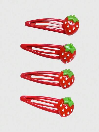 Kawaii 4pcs Cute Red Fruit Hair Clips, Sweet Strawberry Shaped BB Clips, Colorful Creative Daily Hair Accessories