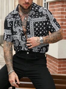 Manfinity Dauomo Men's Summer Holiday Short Sleeve Casual Shirt With Paisley Print - Multicolor - View 5