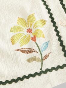 SHEIN MOD Áo kiểu tay ngắn cổ thêu đơn giản, cài nút phía trước, cỡ lớn cho nữ, áo mùa hè, áo đi biển, áo đi chơi cho nữ, lễ hội Rave, áo đi nghỉ, áo thường ngày, áo phong cách Boho - Nhiều màu - Xem 3