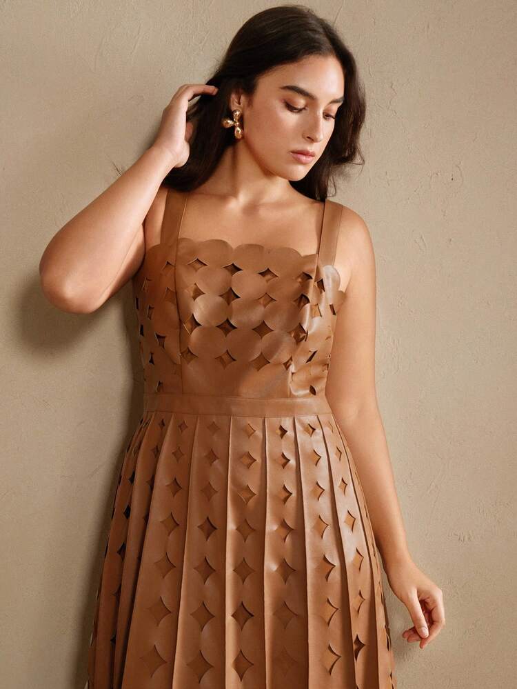 Plus Size Women's New Khaki Elegant Spaghetti Strap A-Line Dress