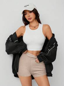 SHEIN PETITE Summer Marled Knit Biker Shorts - Apricot - View 3