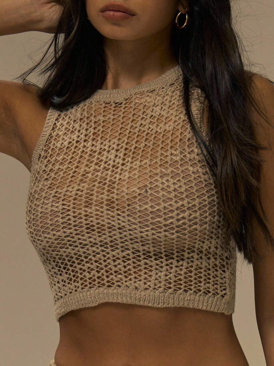 Open Knit Cropped Vest Top Cute Streetwear Festival Farmhouse , Country, Vintage,