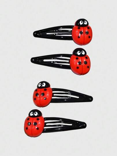 Kawaii 4pcs Cute Red & Black Contrast Color Hair Clips, Ladybug Shaped Sweet BB Clips, Colorful Creative Daily Hair Accessories