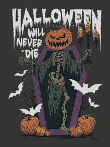 INAWLY 大码万圣节图案宽松落肩T恤