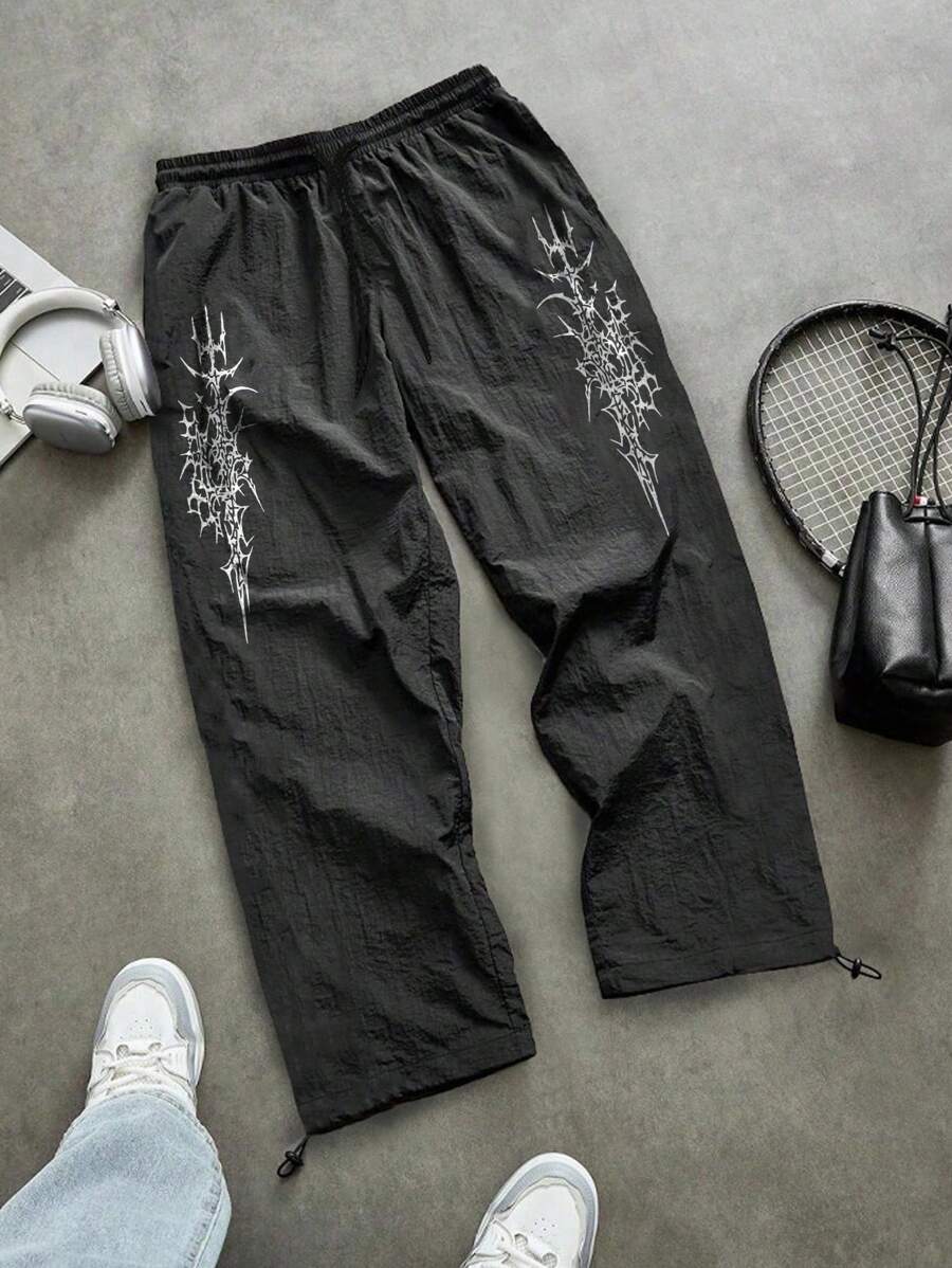 Sport MetroGents Calça Esportiva Casual Masculina com Recorte Colorido e Estampada, Roupas de Exercício, Calça de Corrida