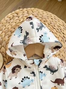 SHEIN Kapuzenjacke für Neugeborene, Mädchen, mit süßem Cartoon-Print, lässig und vielseitig für Herbst/Winter, Dinosaurierjacke für Babys, Reißverschlussjacke für Babys, Frühlings- und Herbstjacke für Babys, Dinosaurierjacke für Kleinkinder, Reißverschlussjacke für Kleinkinder