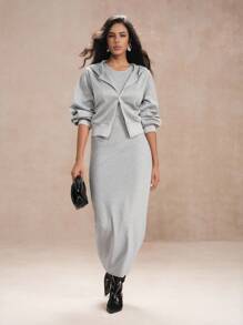 SHEIN Unity Top con capucha de mujer con cremallera doble, versátil y casual - Gris - Ver 1