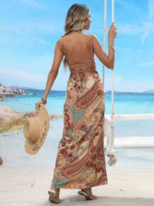 Breezaya Paisley Print Strappy Backless Cami Dress Maxi Vacation Beach Outfits Women - Multicolor - View 3