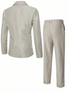 Calvornis 男士时尚休闲纯色夹克和裤子套装 - 卡其色 - 查看 2