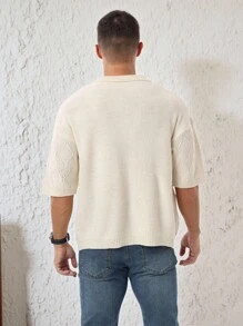 Manfinity Homme Men's Geometric Textured Short Sleeve Single-Breasted Casual Knit Top - Apricot - View 2