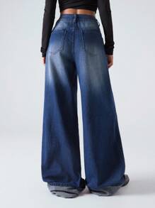 LYSMO 2025 Fall New Arrivals/Women's Casual/Loose Fit/Jeans/Turn-Up Legs/Casual Basics/Cute
 Pants/Western Style/Business
/Outing/Club/Office Wear/Festival/Rave/Workwear/Country Concert/Brunch/Cruise/Retro/Airport/Millennials/Streetwear/Y2K/Disco/Blue/Loose Fit/Casual/Denim Wide Leg Pants