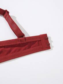 1 件女士简约纯色钢圈文胸 - 酒紅色 - 查看 7