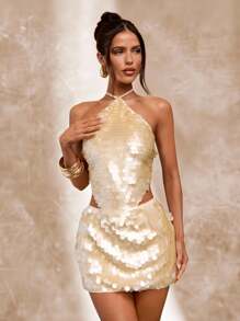 SHEIN BAE 女士性感亮片露背吊带上衣，夏季