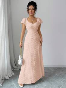 Rafferiza Solid Color Backless Bowknot With Lotus Sleeve High Slit Slim Elegant Spring/Summer Vacation Date Long Dress Summer Dress