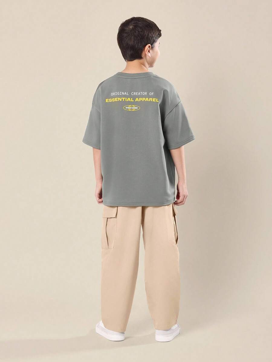 SUMWON Essential Apparel Original Creator Streetwear T Shirt Casual Oversized Crew Neck Short Sleeve Youth Boys Everyday Comfort Spring Summer - Beige - View 1