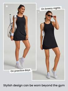 GLOWMODE FeatherFit™-Air Peekaboo Cut-Out Pocket Váy thể thao đa chức năng có quần đùi tích hợp Hỗ trợ ánh sáng Yoga tác động thấp Hàng ngày vào mùa hè - màu đen - Xem 7