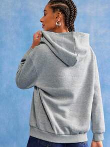 PEPSI X SHEIN 女士灰色连帽运动衫，灰色运动衫，文字印花，基本款休闲时尚，可乐图案，返校季，学校上衣，基本款上衣，秋冬 - 灰色 - 查看 2