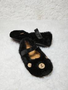 Autumn/Winter Fashion Versatile Casual Cute Plush Bear Lining Warm Anti-Slip Flats For Toddler Girls - Black - View 3
