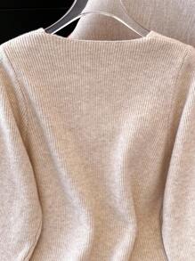 SHEIN Franclia Women's V-Neck French Handmade 3D Floral Long Sleeve Sweater Knit Pullover Fall Winter - Apricot - View 6